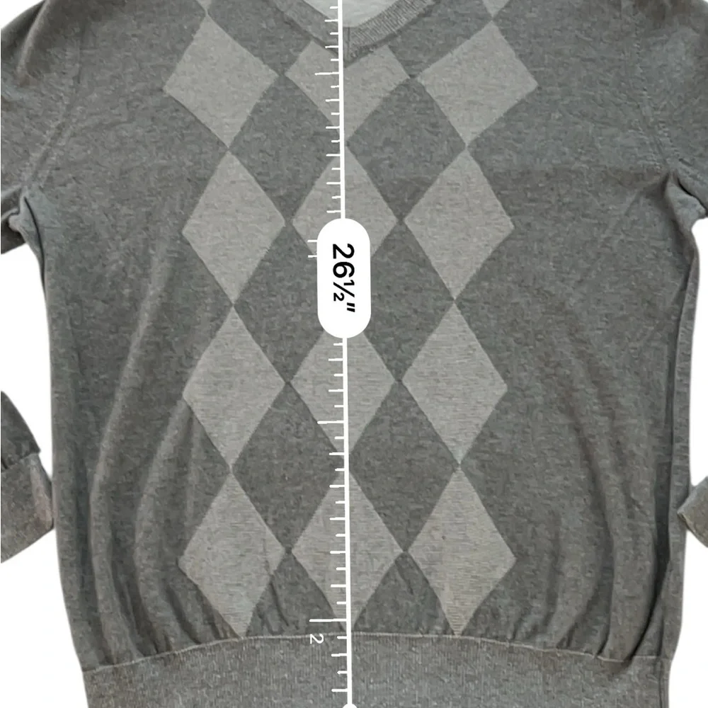 Banana Republic Men's Gray Cotton V-Neck Argyle Knit Sweater‎ Size Large